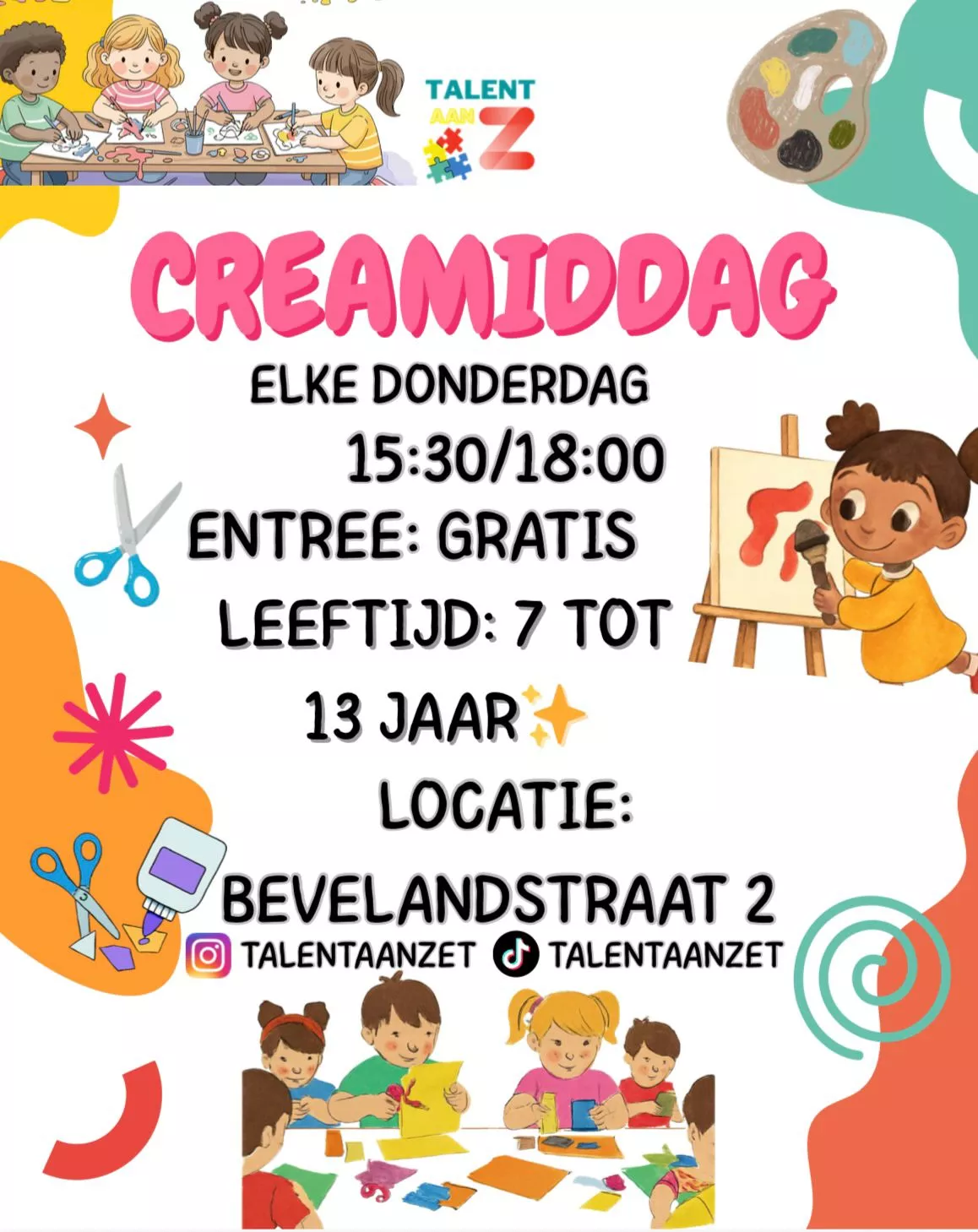 Creatieve donderdagmiddag voor kinderen bij Talent Aan Zet