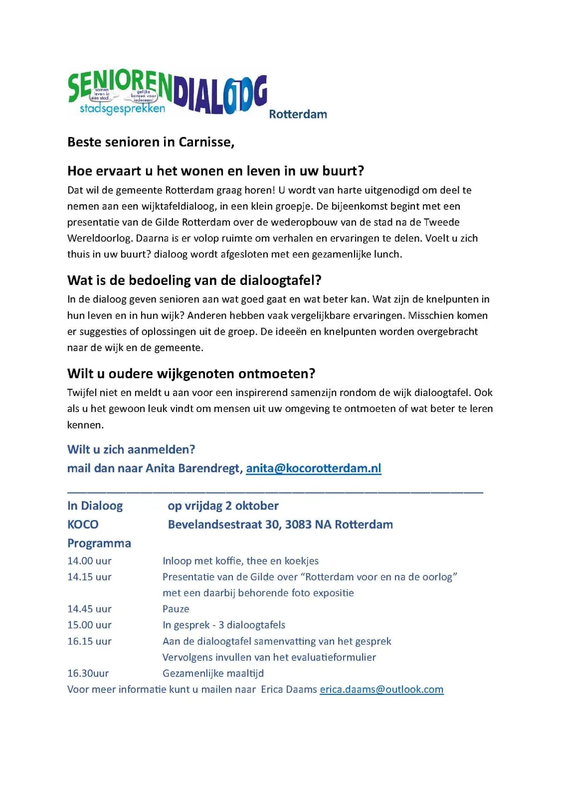 👥 Seniorendialoog Carnisse: praat mee over wonen en leven in de wijk