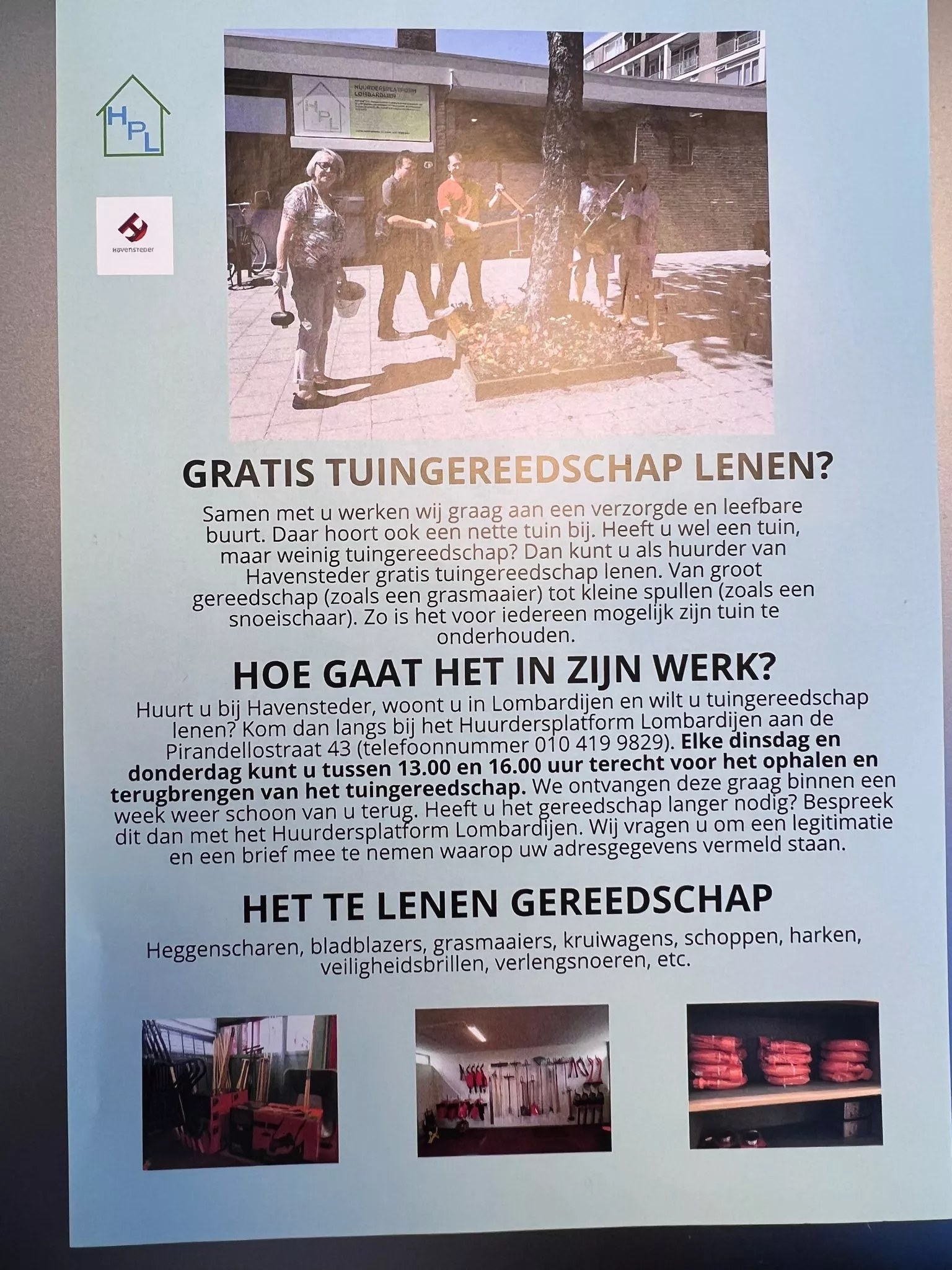 Gratis tuingereedschap lenen bij HPL
