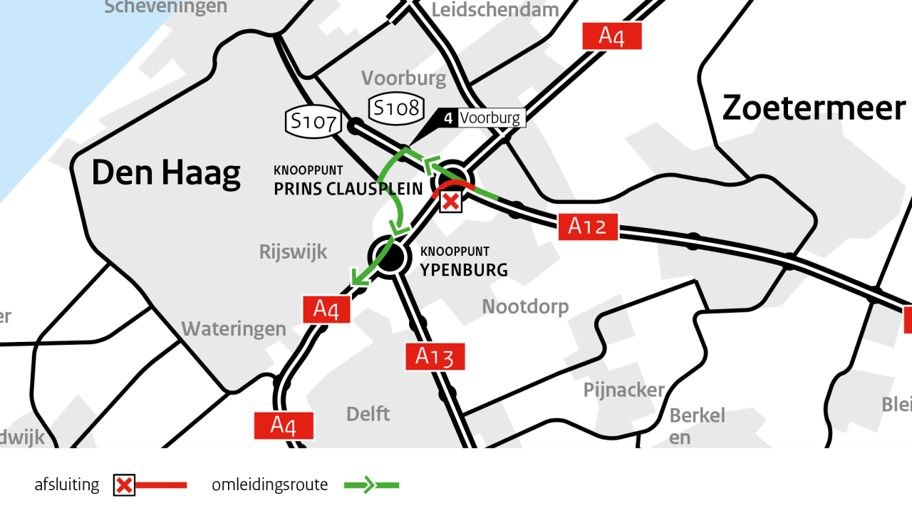 omleiding a12 utrecht naar a4 rotterdam prins clausplein ypenburg